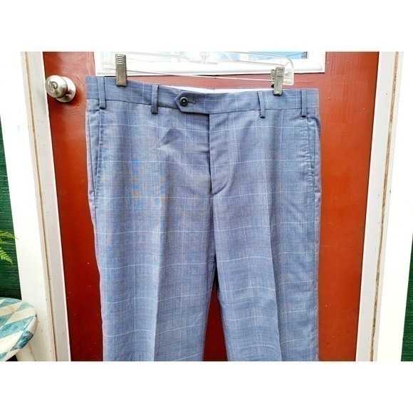 Zanella For Nordstrom's Blue Devon Glen Plaid, Men's Wool Dress‎ Pant - Picture 5 of 13